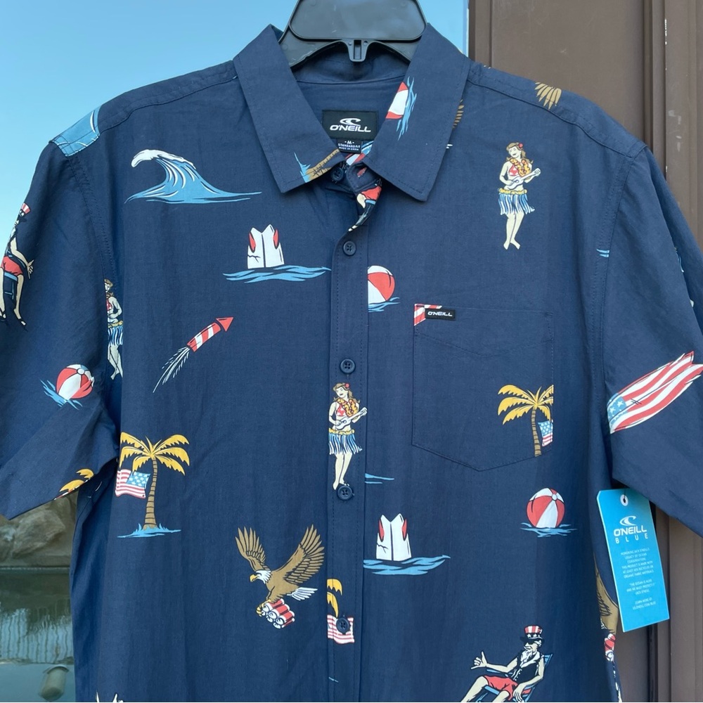 O'Neill Navy Hawaiian Print Button-Down Shirt